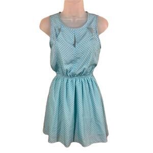 VTG Dorothy Blue Polka Dot Mini Dress Women Sz S Open Back Cutouts Twee Tradwife
